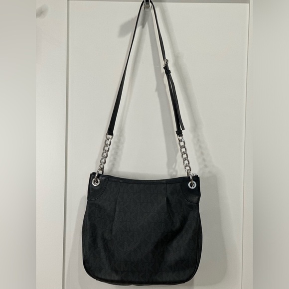 Michael Kors Jet Set Purse Convertible Shoulder Crossbody Hobo Bag Black Logo - Picture 3 of 16